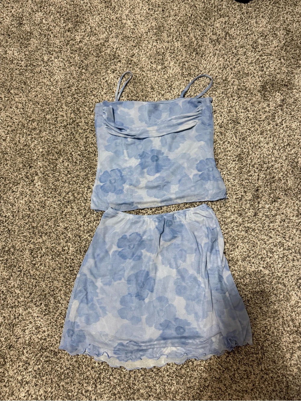 Light Blue Floral Two-Piece Cami Top & Skirt Set